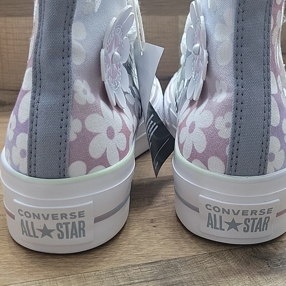 Converse White and Gray Floral High-Tops